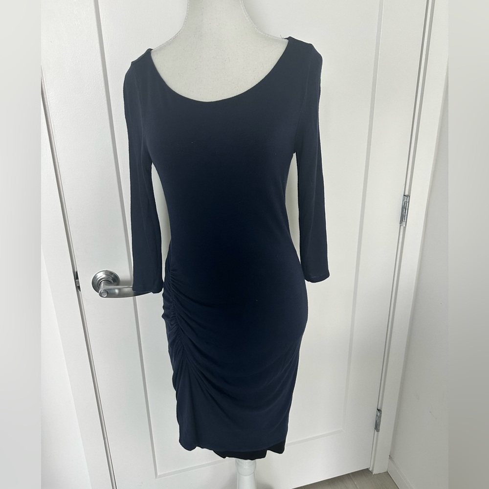 Three Dots dress size small with ruching navy blue